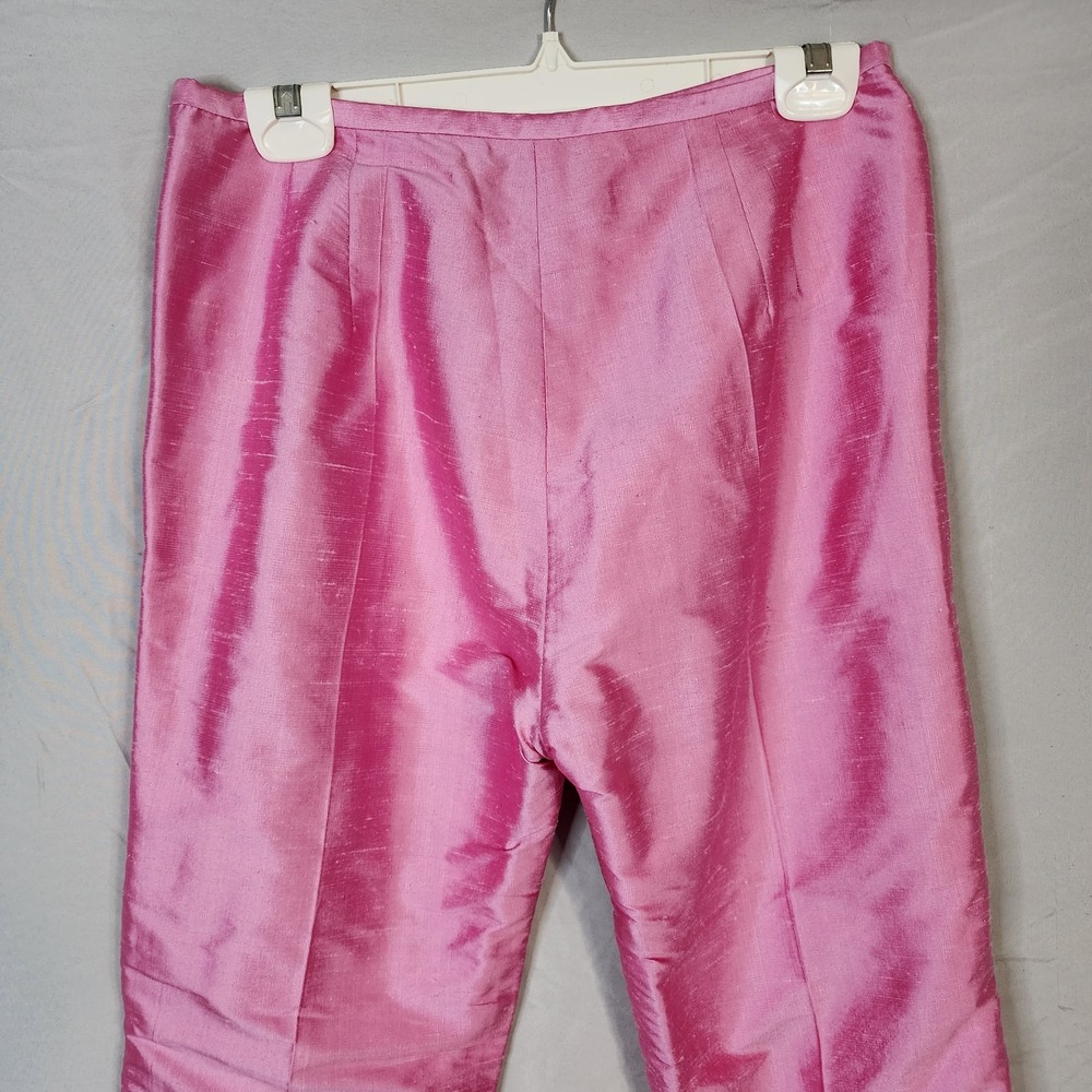 KAREN KANE Lifestyle Size 8 100% Silk Slubbed Shimmer Pink Bandless Ankle Pants - Picture 5 of 8